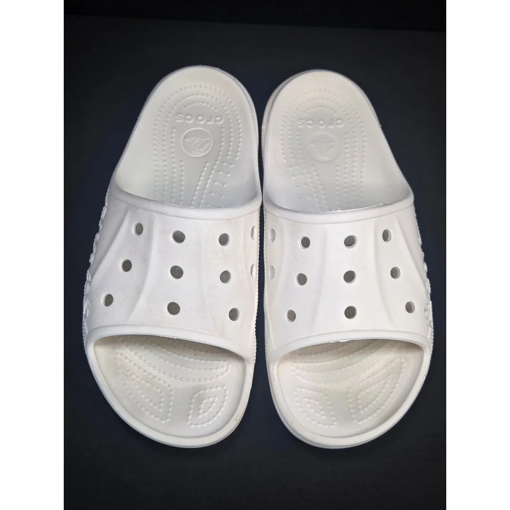 Crocs Baya‎ Slides Mens 10 Womens 12 White Slip On Comfort Sandals 205392